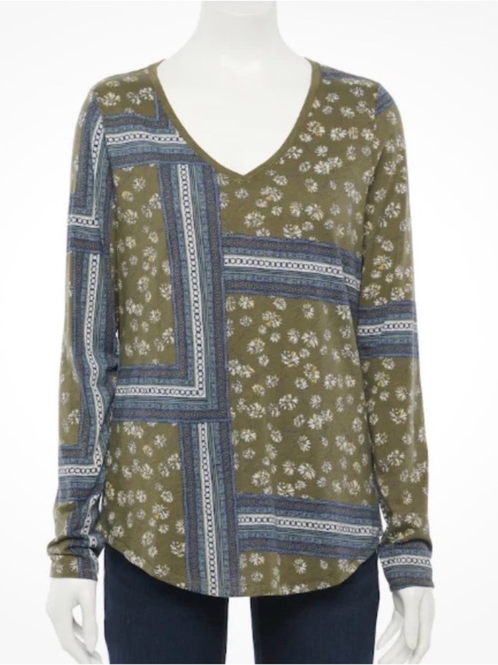 Sonoma The Everyday Tee Olive Green Floral T Shirt Cottagecore Boho XL